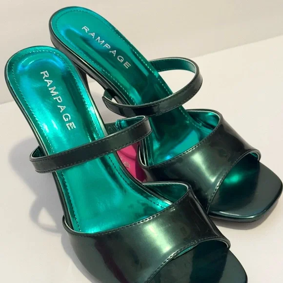 Rampage Metallic Teal Two-Strap Heeled Sandals - Picture 3 of 5